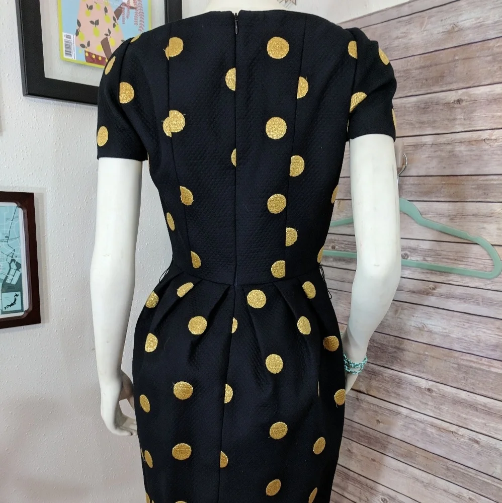 Bill Blass Embroidered Gold Polka Dot Black Dress - Picture 4 of 8